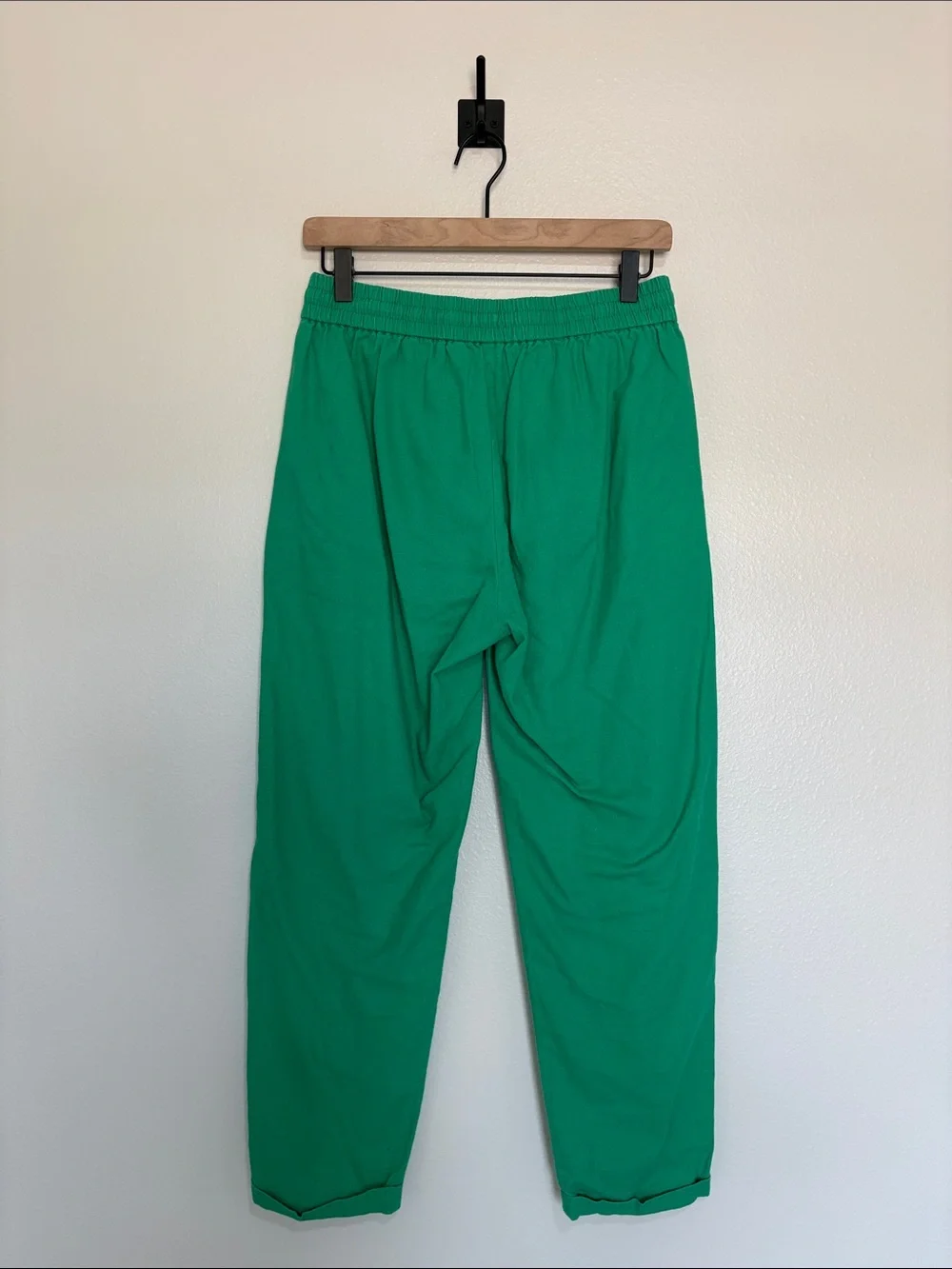 J. Crew Linen Cotton High Rise Elastic Waist Tapered Straight Pant Boho Green 4